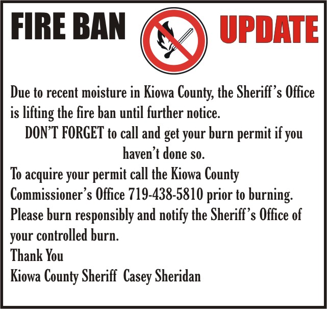 Kiowa County Fire Ban Update